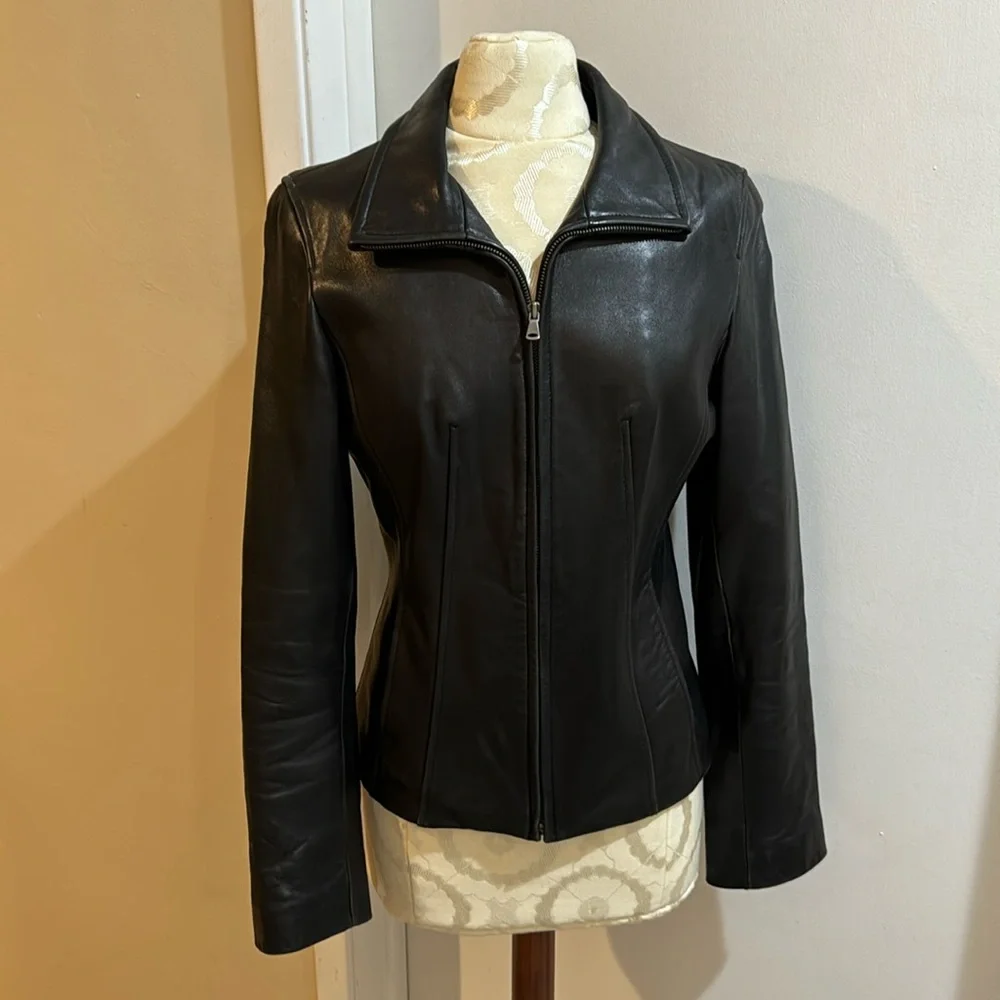 LNR Vintage Black Soft Leather Lined Pockets Zip Up Jacket Small - Picture 2 of 16